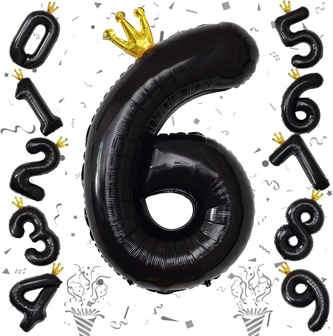 Large Number 6 Balloons, Crown Self Inflating 0-9 Set Balloons - Image 8
