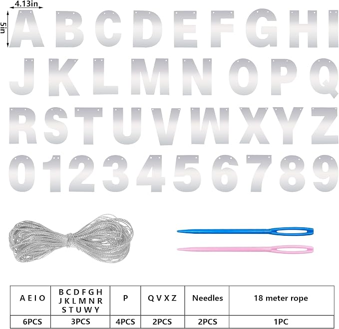 DIY Banner Kit with Letters Bright Silver Customizable Birthday Banners - Image 2