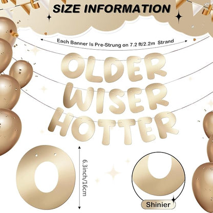 Fulmoon Set of 3 Pre Strung Older Wiser Hotter Glitter Banner Funny Birthday - Image 3