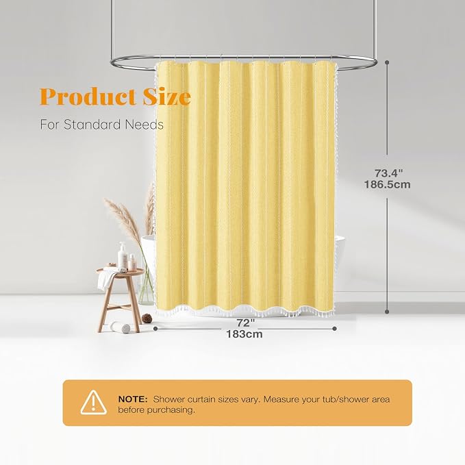 Yellow Cream Boho Farmhouse Linen Heavy Duty Shower Curtain Set, 72x72 | 330GSM - Image 7