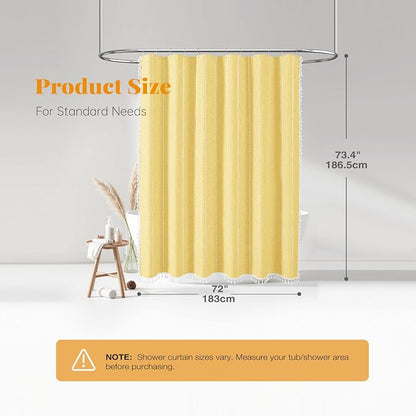 Yellow Cream Boho Farmhouse Linen Heavy Duty Shower Curtain Set, 72x72 | 330GSM - Image 7