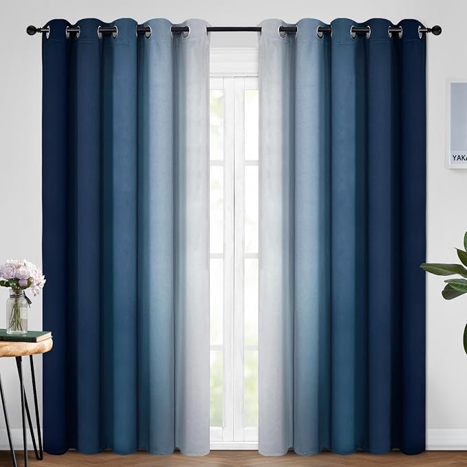 Yakamok Ombre Curtains Blue and Greyish White by Yakamok