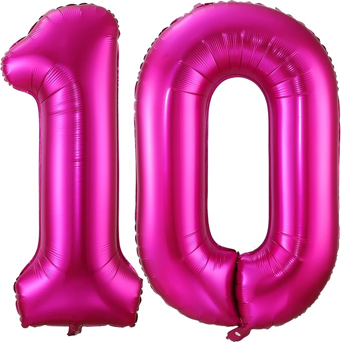 Hot Pink 10 Balloon Numbers, 40 Inch 10th Birthday Balloon Foil Mylar Number 10 by BBPOOL
