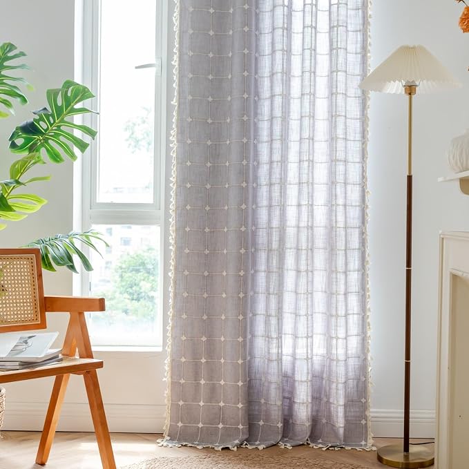 Sutuo Home Boho Curtains for Kitchen Nursery Room 63 Inches Long, Checkered - Image 5