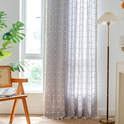 Sutuo Home Boho Curtains for Kitchen Nursery Room 63 Inches Long, Checkered - Image 5