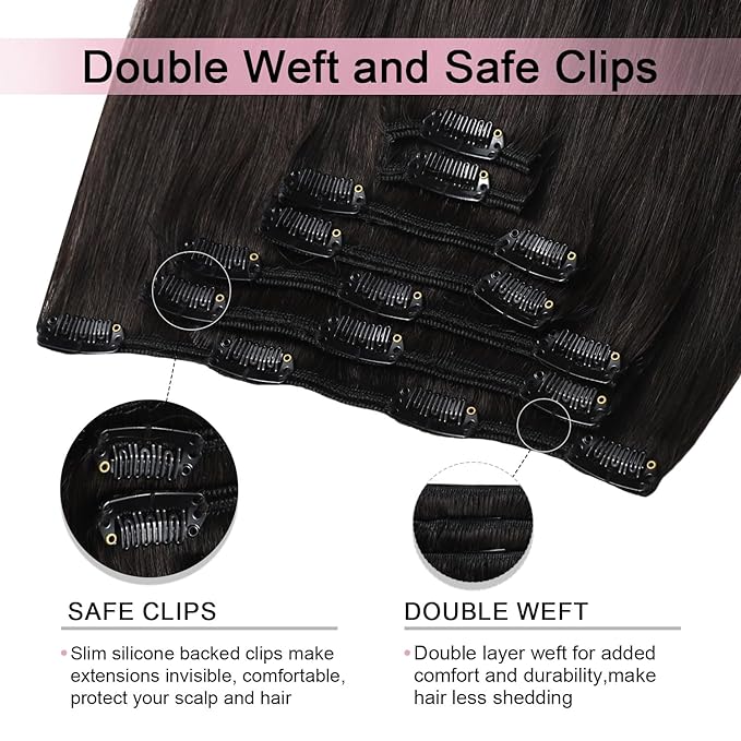 Pro2.0 Remy Clip in Extensions Real Human Hair Color #1B Natural Black Remy Clip in Hair Extensions Real Human Hair 18inch 120g Thick 7pcs Seamless Double Weft for Women（#1B-18inch）