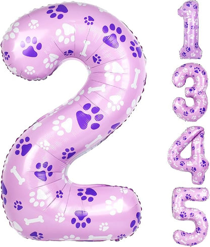 40 Inch Pink Dog Paw Balloons, Numeral 2 Birthday Balloons by AXBMM