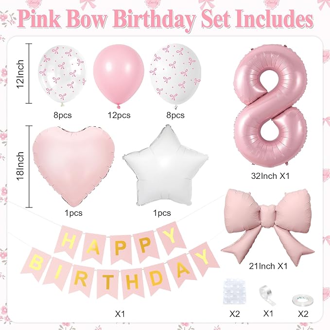 8th Pink Bow Birthday Decorations - Image 2