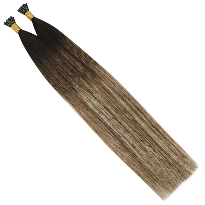YoungSee I Tip Extensions Brown Balayage 22In Human Hair I Tip Extensions Ombre Dark Brown to Blonde with Brown I Tip Hair Extension Human Hair For Women 50s 50g Cold Fusion Hair Extension