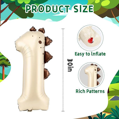 Dinosaur Number 1 Balloon, 30 Inch Beige Birthday Party Decorations - Image 3