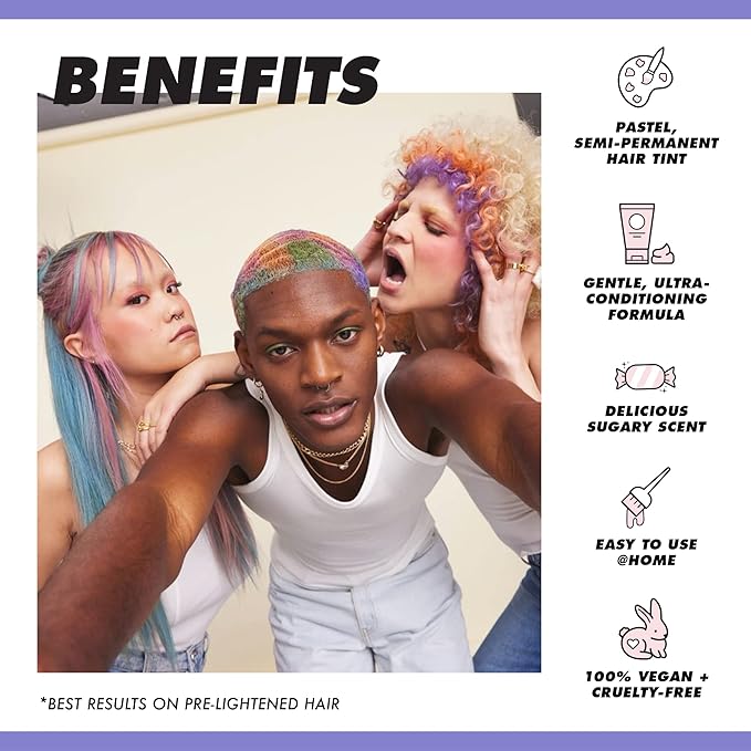 Lime Crime Pastel Colored Unicorn Hair Tint, Cloud (Periwinkle Blue) - Damage-Free Semi-Permanent Hair Color Conditions & Moisturizes - Temporary Hair Dye Kit Has Sugary Citrus Vanilla Scent - Vegan