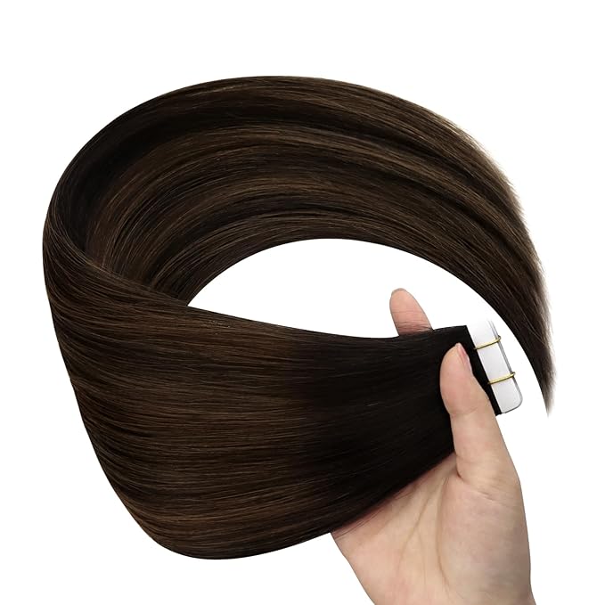 YoungSee Human Hair Tape in Extensions Dark Brown Tape in Hair Extensions Balayage Dark Brown to Ash Brown Real Human Hair Tape-in Extension 16In Ombre Hair Extensios Real Human Hair Tape-in 20pcs 50g