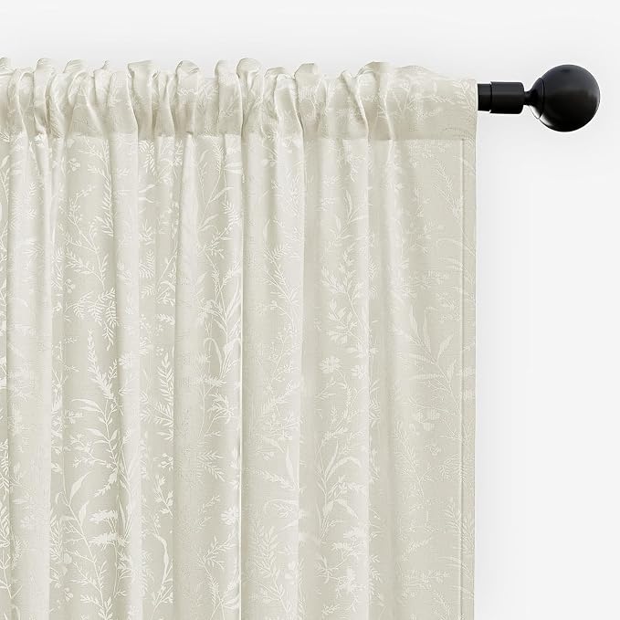 Anmao Beige Semi Sheer Light Filtering Short Curtains 45 Inches Long 2 Panels - Image 8