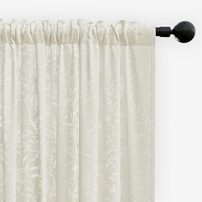 Anmao Beige Semi Sheer Light Filtering Short Curtains 45 Inches Long 2 Panels - Image 8