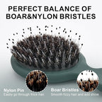 Mini Boar Bristles Hair Bursh, Travel Size Hair Brush for Women Men Kids, Protable Small Hair Brushes for Pockets Purses, Mini Hair Brush for Smooth Add Shine (1 Pack-Green)