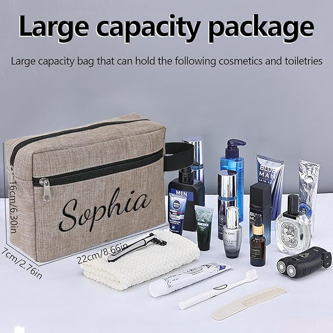 Personalized Toiletry Bag for Men, Embroidered Name Mens Toiletry Travel Bag, Waterproof Canvas Shaving Bag with Large Capacity, Custom Men Hanging Toiletries Bag for Traveling (Black)