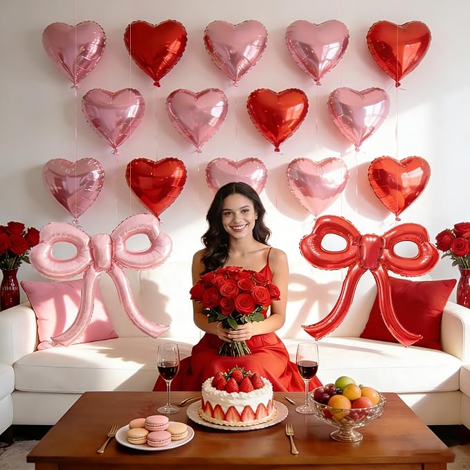 4 Pcs Red and Pink Bow Balloons Bow Party Decorations - Image 4