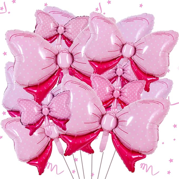 Vuzvuv 12 Pcs Pink Bow Balloons 32 Inch 31Inch 15Inch Bowie Foil Balloons by Vuzvuv