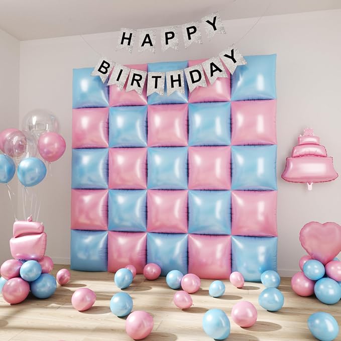 Matte Blue and Pink Balloons Wall Tunnel Backdrop Double Sided Chrome Balloon - Image 7