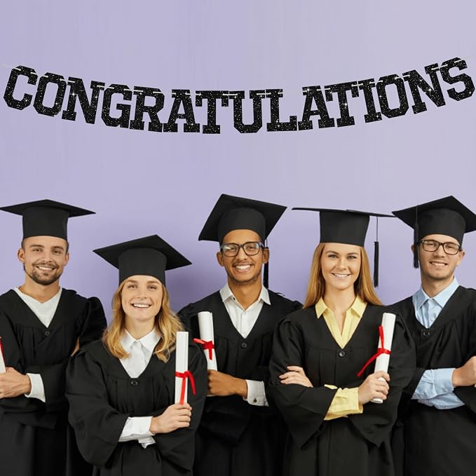 BEISHIDA Glitter CONGRATULATIONS Banner Black 2026 Graduation Party Decorations - Image 6