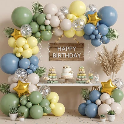 RUBFAC Sage Green Dusty Blue Yellow Balloons, Party Balloon Pastel Yellow - Image 7