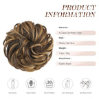 FESHFEN Messy Bun Hair Piece - Large Elastic Wavy Curly Hair Bun Scrunchies Ponytail Extensions Synthetic Chignon Hairpieces for Women, Brown Highlighted Caramel Blonde 1.94oz