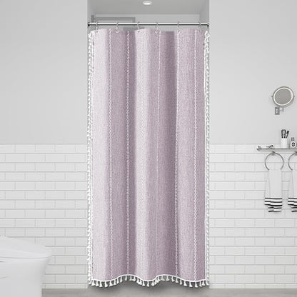 Small Boho Linen Heavy Duty Cloth Shower Curtain Set, Lavender | Stall Size - Image 2