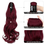 Claw Clip Ponytail Extension 18" Clip in Wavy Ponytail Hair Extensions Long Pony Tails for Women Extensions Wine Red Hairpiece