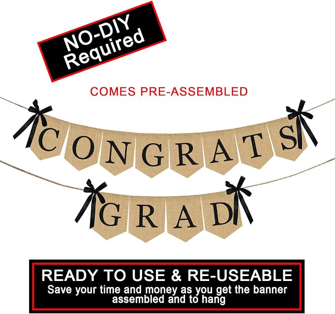 Burlap Congrats Grad Graduation Banner - Image 2