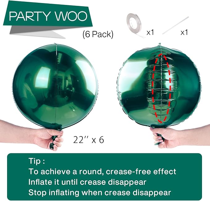 PartyWoo Dark Green Large Round Giant 4D Jumbo Foil Balloons 6pcs 22 Inch | 22 - Image 4