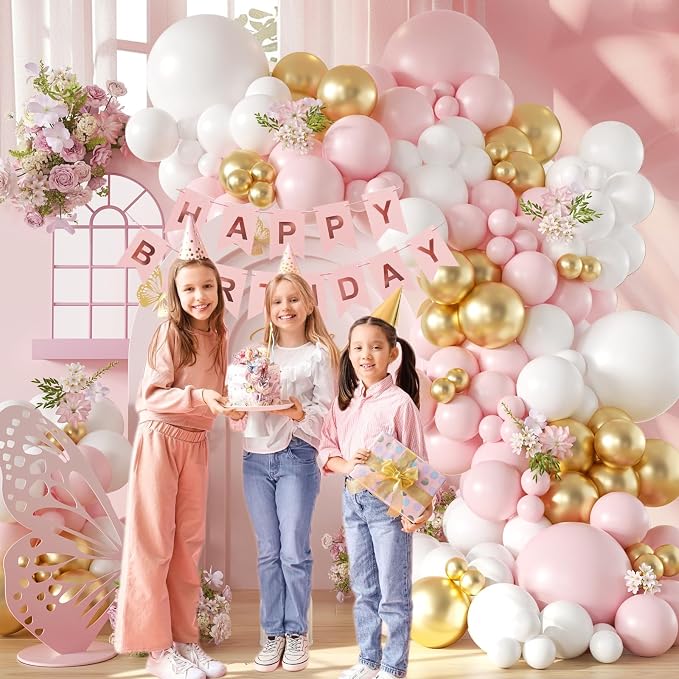 136pcs Pink and White Gold Balloon Arch Garland Kit - Image 7