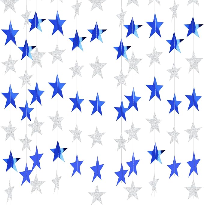 BEISHIDA Blue Silver Star Garland Decor Twinkle Star Banner Backdrop 2026 by Beishida