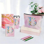 Personalized Gifts Monogrammed Birthday Gifts for Women, Boss Teacher Appreciation Christmas Initial 20 oz Tumbler, Makeup Bag Cup Ballpoint Pens Journal Notebook 6 Set, (Aesthetic Pink Flower D)