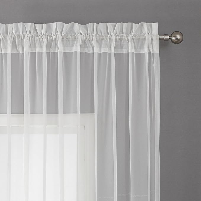 White Sheer Voile Curtains White Embossed European 54Wx84L Inch | Light - Image 3
