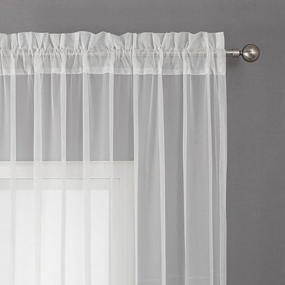 White Sheer Voile Curtains White Embossed European 54Wx84L Inch | Light - Image 3