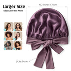YFONG 100% 22 Momme Mulberry Silk Bonnet for Sleeping Women, Larger Double Layer Silk Hair Wrap for Curly Short Long Hair, Non-Slip Sleep Cap Turban with Elastic Tie Band for Hair Care, Purple