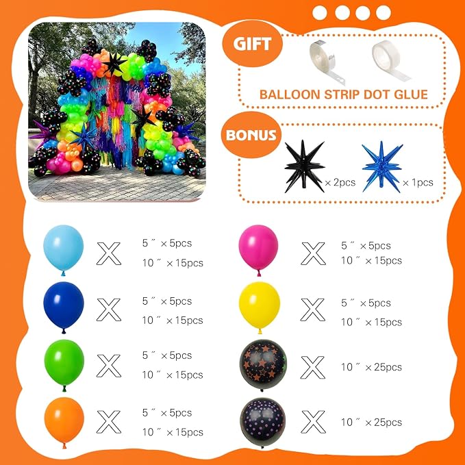 175Pcs Neon Balloons Arch Garland Kit, Glow in the Dark Balloons - Image 2