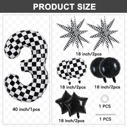 TONIFUL 3rd Birthday Balloons Kit 40 Inch Checkered Number 3 Foil Balloon | - Image 2
