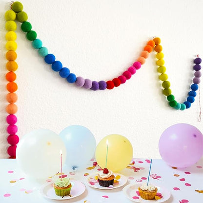 Colorful Wool Felt Ball Banner Garland, Handmade Rainbow Pom Pom Garland | 6.56 - Image 2