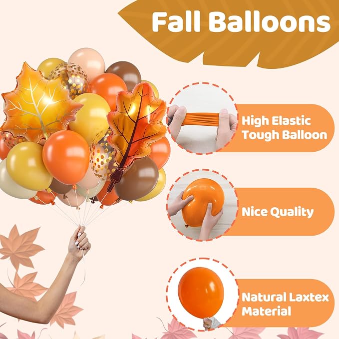 Fall Balloons, 12 Inch Orange Yellow Brown and Nude Balloonis, Leaf Balloon - Image 3