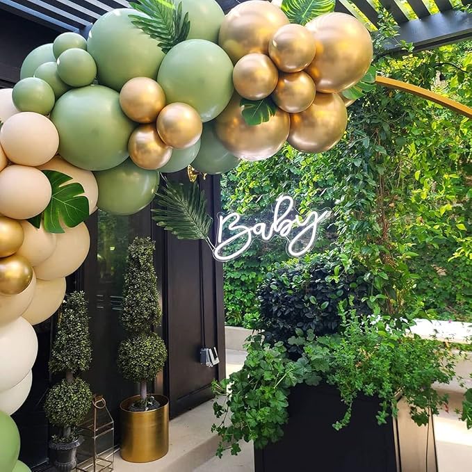 Balloons Green Gold, 60 Packs 12 Inch Retro Sage Green Gold Metallic Balloon - Image 7