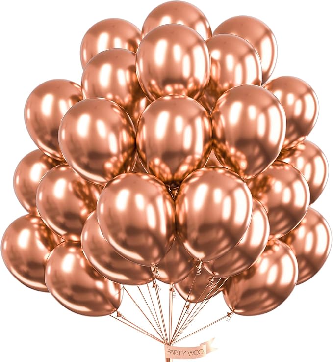 PartyWoo Rose Gold Balloons 100pcs Metallic Chrome Rose Gold Color | 12 Inch by PartyWoo