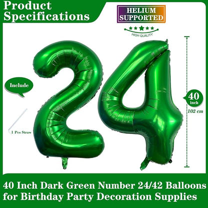 Dark Green 24 Number Balloons, 40 Inch Giant Number 24 Balloons Foil Mylar - Image 2