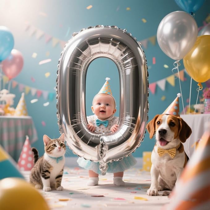 0 Balloon 40 inch Silver Number Balloons - Image 2