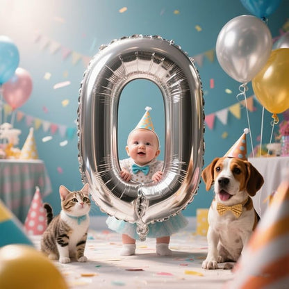 0 Balloon 40 inch Silver Number Balloons - Image 2