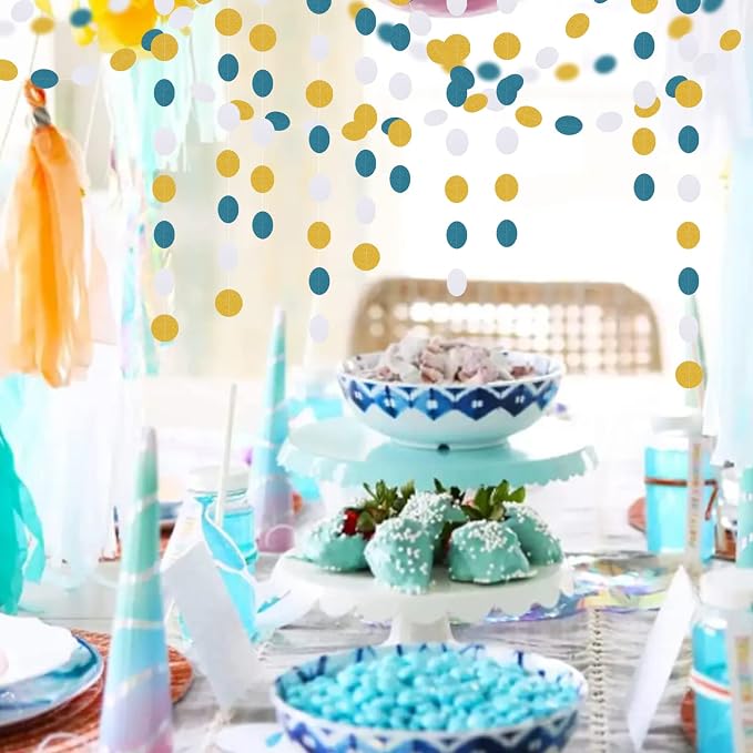 Teal-Turquoise White-Gold Party-Decorations Garland Streamers - 52Ft Woman Girl - Image 4