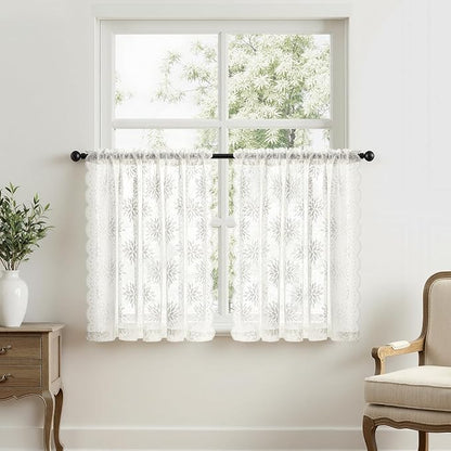 MIULEE Vintage Floral Scalloped Lace Curtains 2 Panels, Semi Sheer Curtains - Image 7