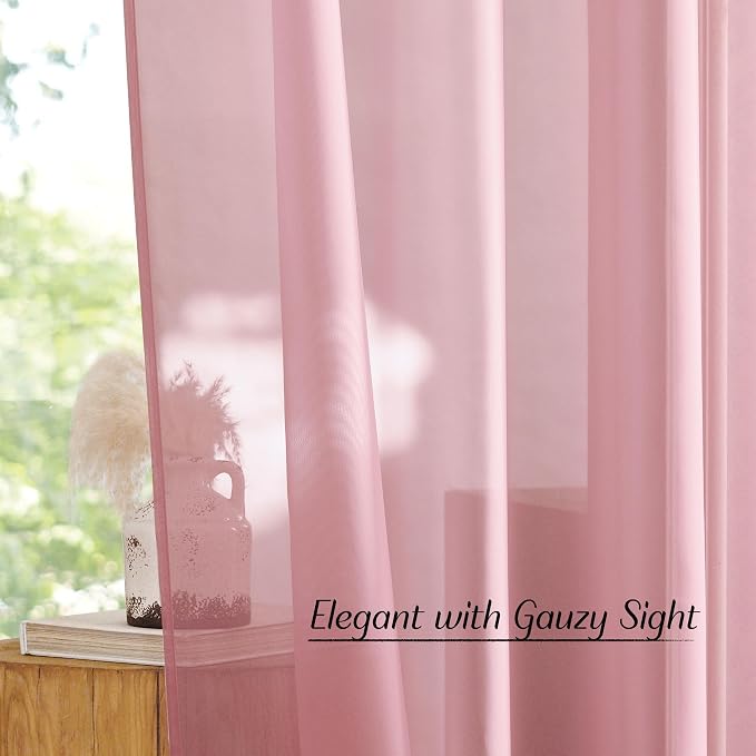 NICETOWN Voile Sheer Pink Curtains 90 inches Long - Image 7