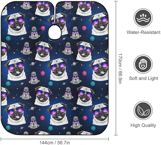 Extra Long Professional Salon Cape, Haircut Apron Galaxy Pug with Cool Glass Hair Cutting Gown for Styling Hair Cut Hairdresser