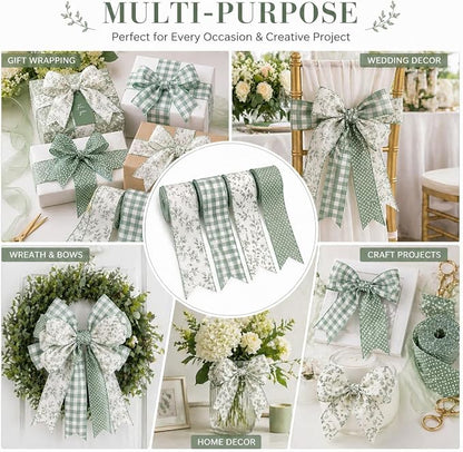 Sage Green Wired Ribbon, 4 Rolls 2.5 Inch Decorative Gingham Ribbon - Image 7